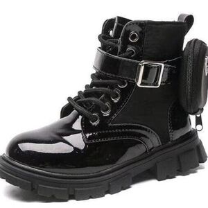 Lola + The Boys Patent Leather Combat Booys